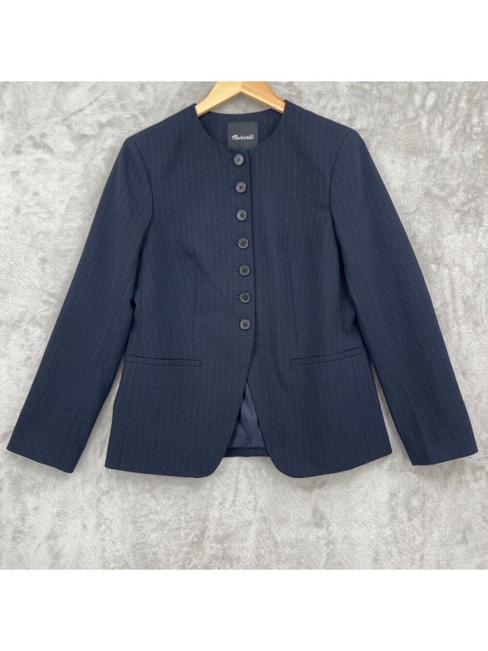 Madewell The Nolita Cutaway Blazer Dark Navy Stripe Italian Fabric